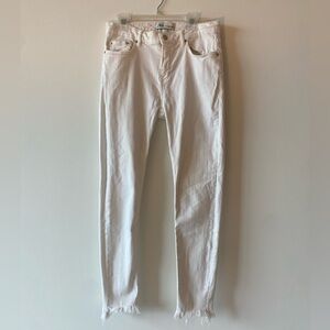 Zara White Denim Skinny Jeans with Frayed Hem, Size 6